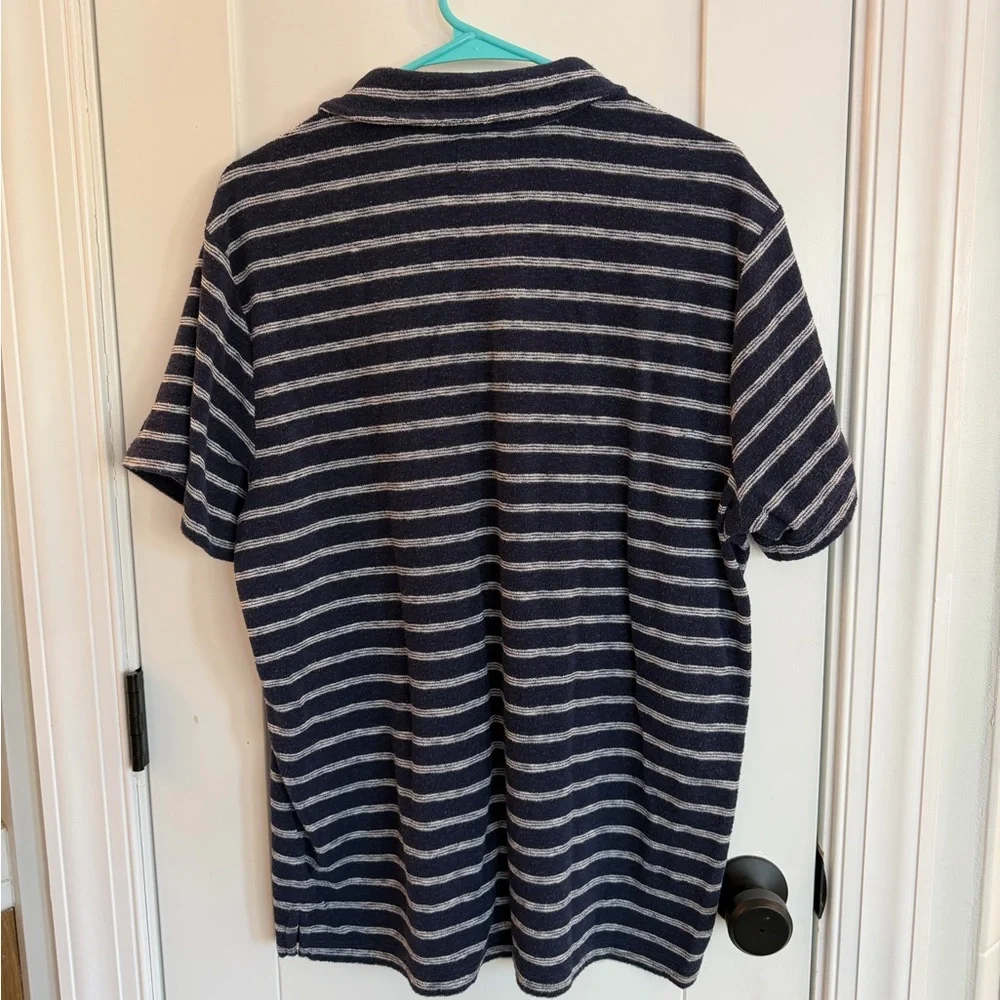 Marine Layer Terry Navy and White Striped Polo Shirt - Picture 3 of 5